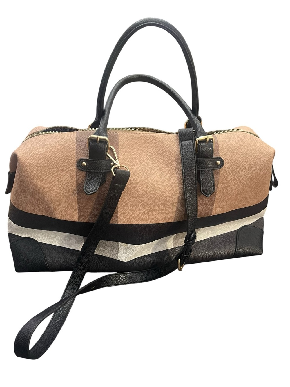 Two-Tone Travel Duffel Bag - Black & Tan